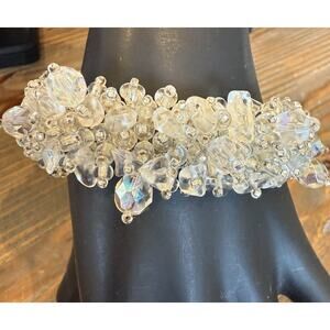 1960s Chunky Beadwork Clear Glass Bead Bracelet Magnetic Clasp Closure